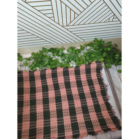 KIP&CO Floor Mat? Small Rug Gingham Pink Green Frayed 100% COTTON 27 x 17 - Picture 3 of 7